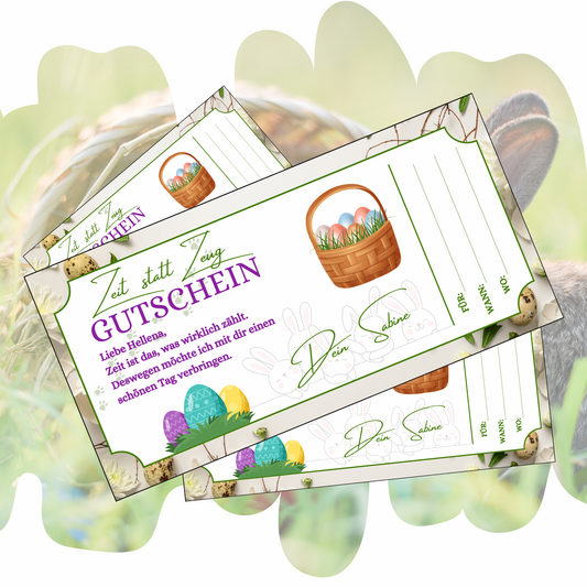 Gutschein - Gemeinsame Zeit statt Zeug als Geschenkidee zu Ostern