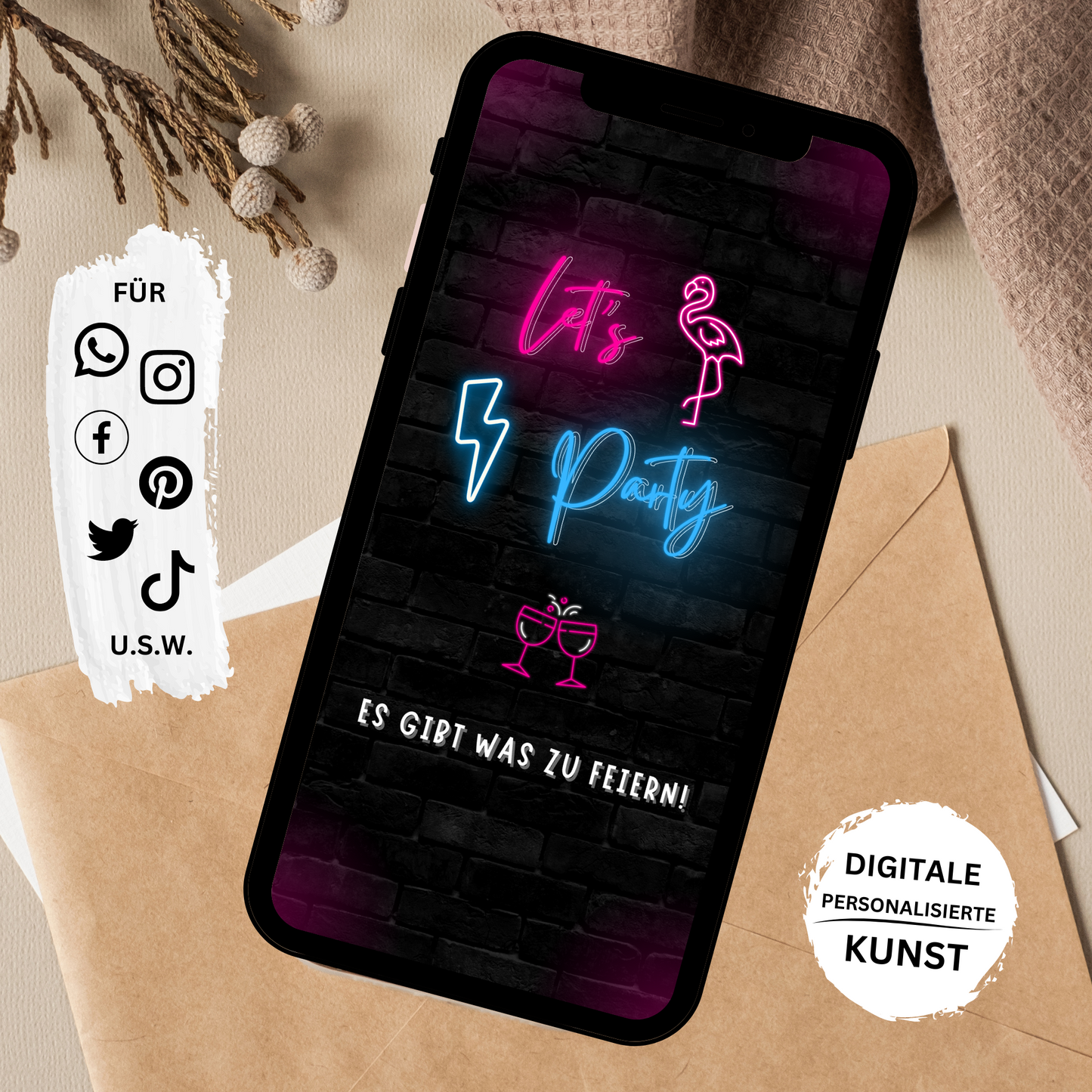 eCARD - Geburtstag Neonparty Einladungskarte