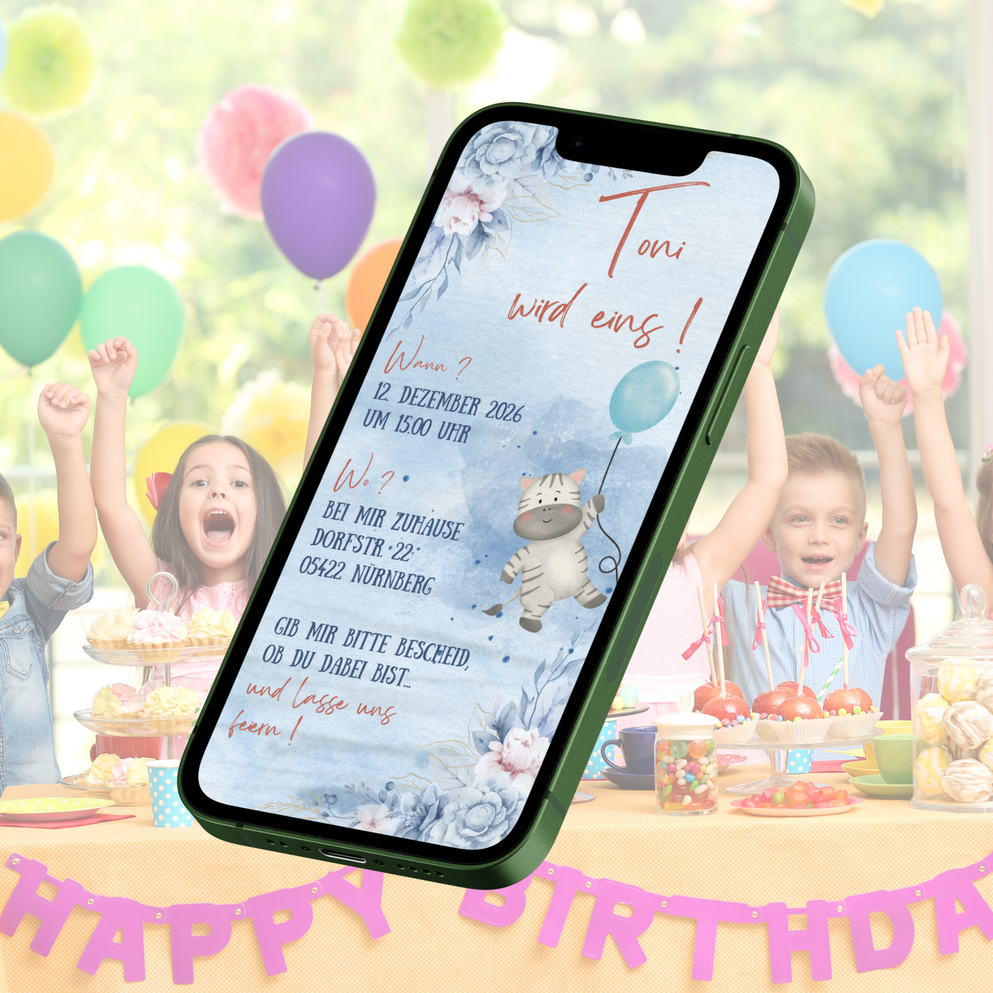 eCARD - Animierte Kindergeburtstags Party Einladungskarte