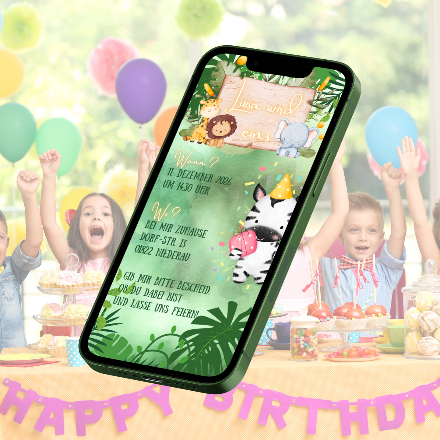 eCARD - Animierte Kindergeburtstags Party Einladungskarte