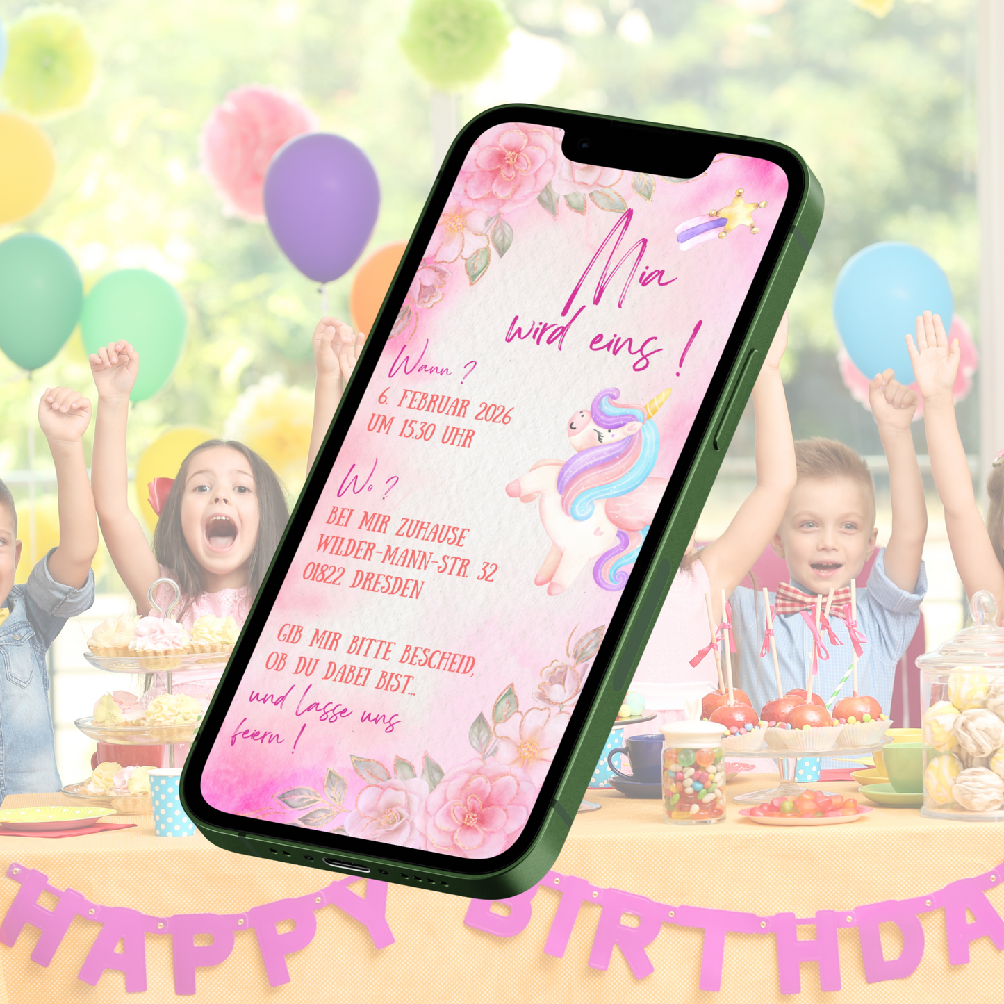 eCARD - Animierte Kindergeburtstags Party Einladungskarte