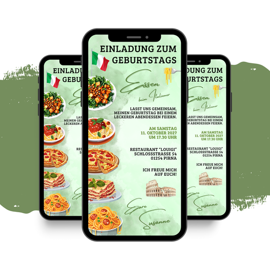 eCARD - Einladung Geburtstag Abendessen Italiener
