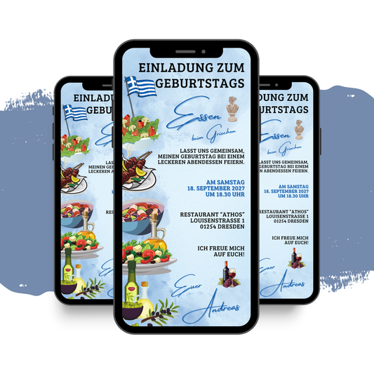 eCARD - Einladung Geburtstag Abendessen Grieche