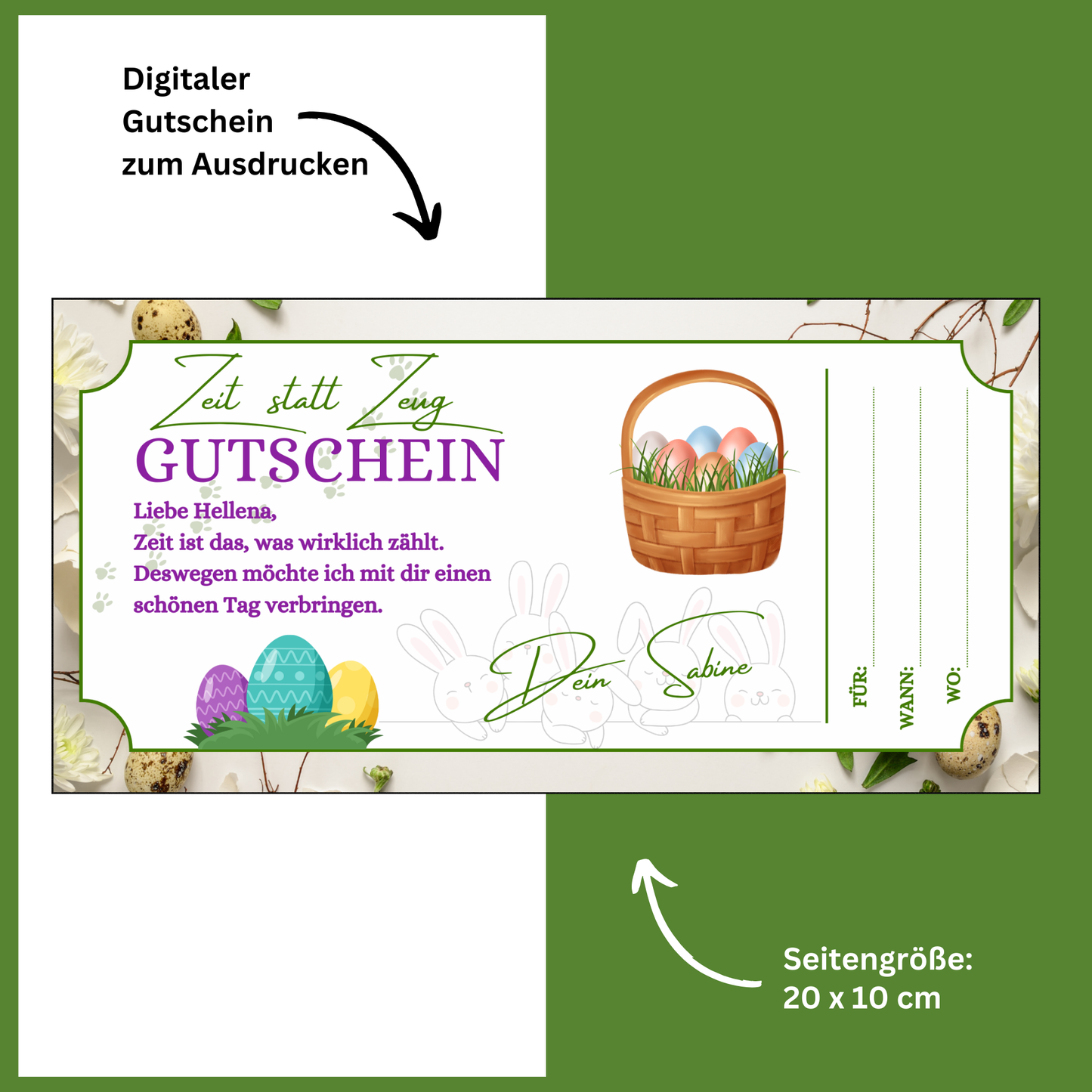 Gutschein - Gemeinsame Zeit statt Zeug als Geschenkidee zu Ostern