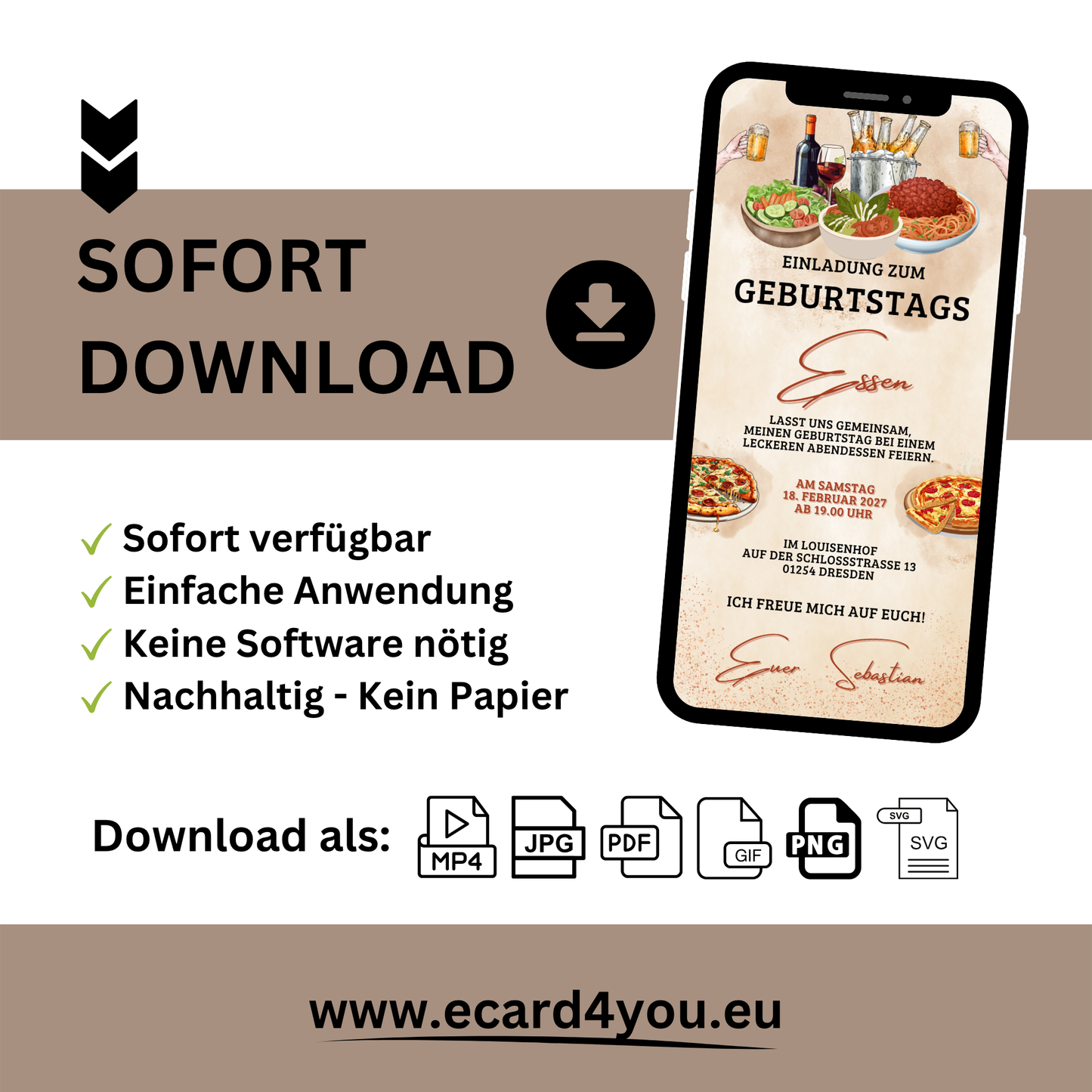 eCARD - Einladung Geburtstag Abendessen