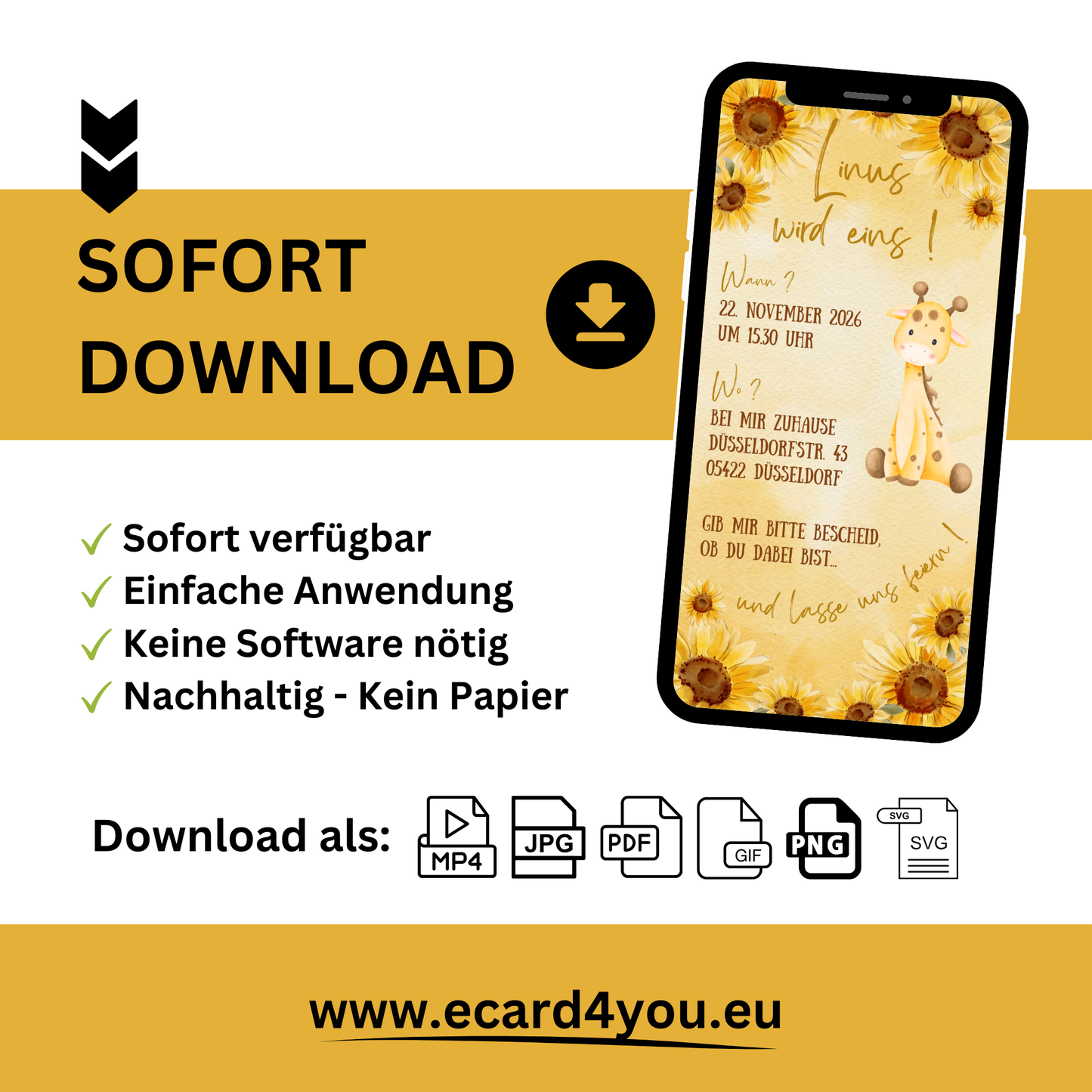 eCARD - Animierte Kindergeburtstags Party Einladungskarte