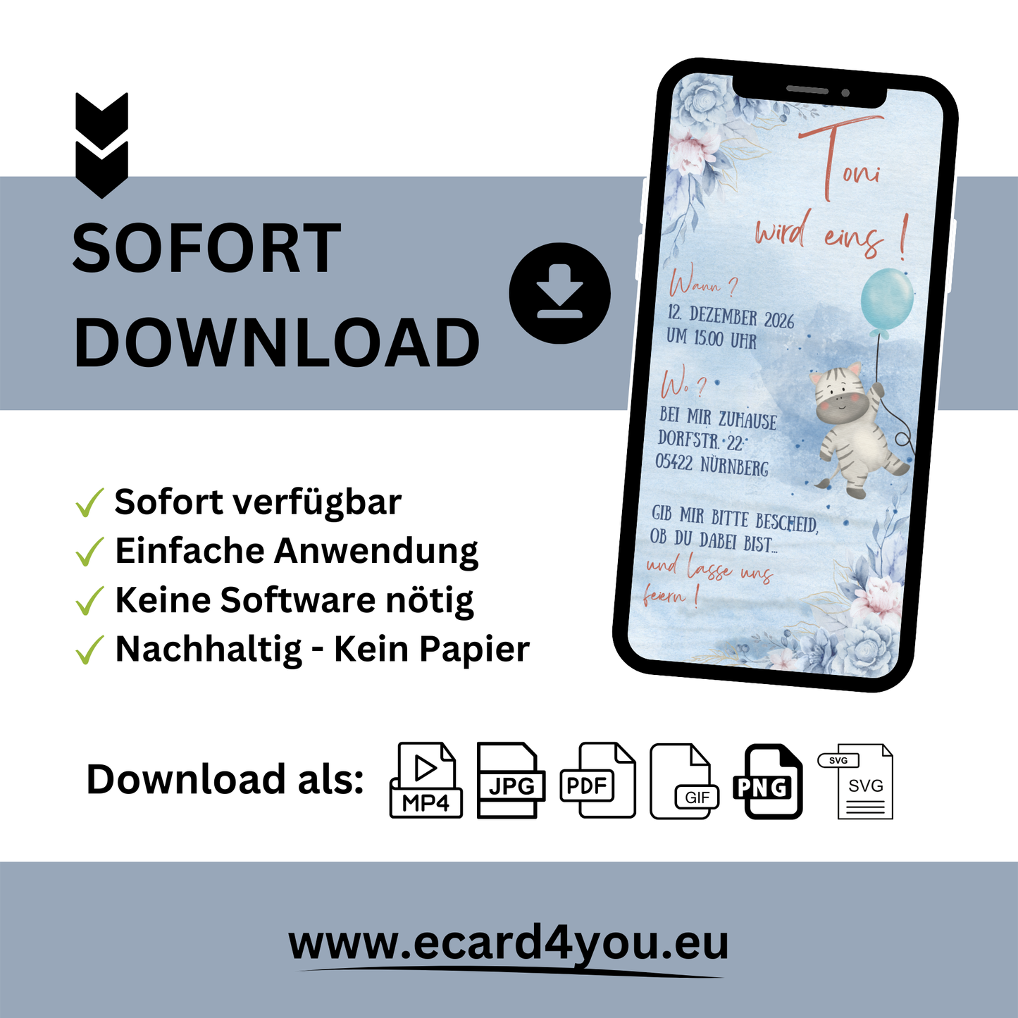 eCARD - Animierte Kindergeburtstags Party Einladungskarte
