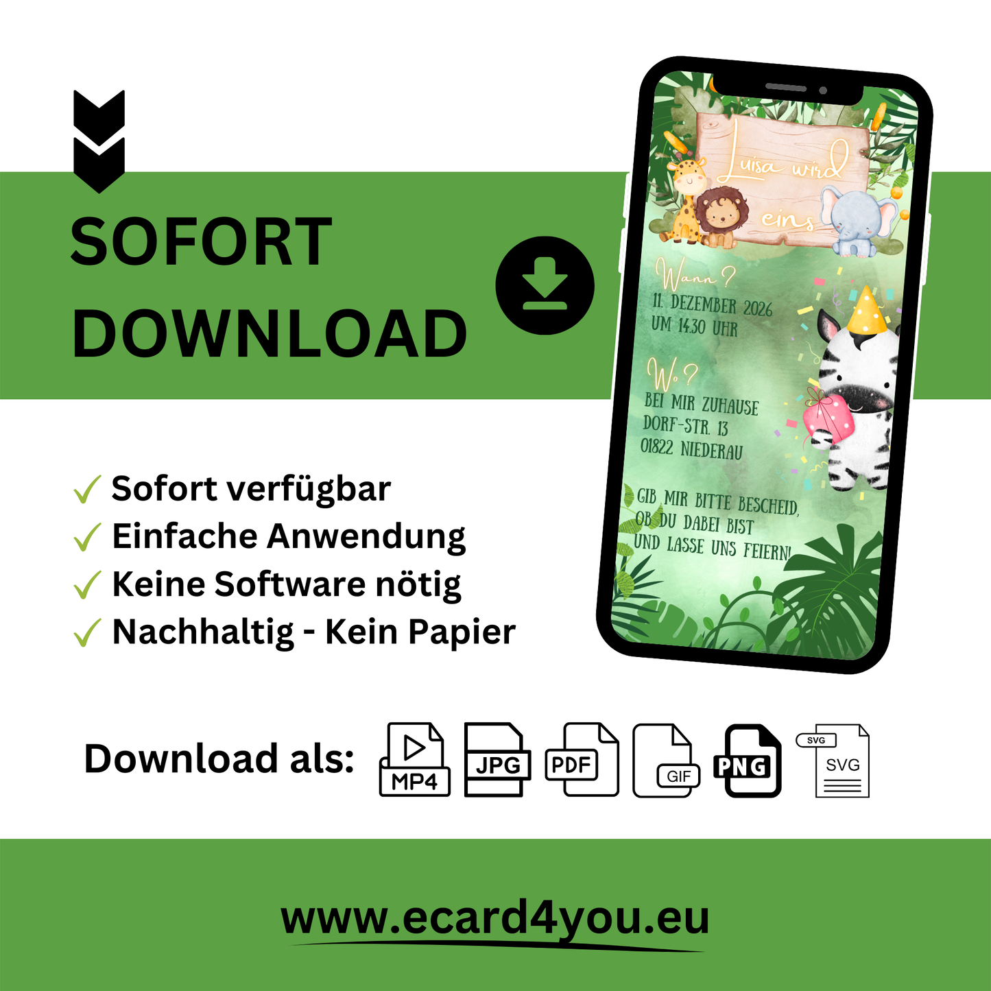 eCARD - Animierte Kindergeburtstags Party Einladungskarte