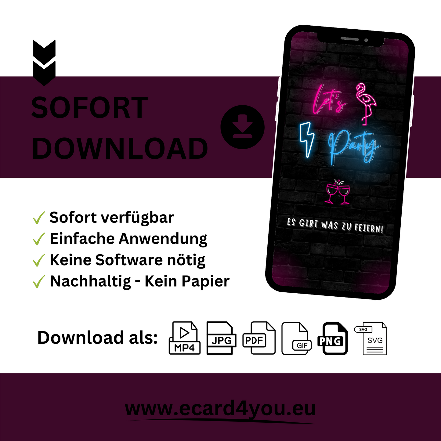 eCARD - Geburtstag Neonparty Einladungskarte