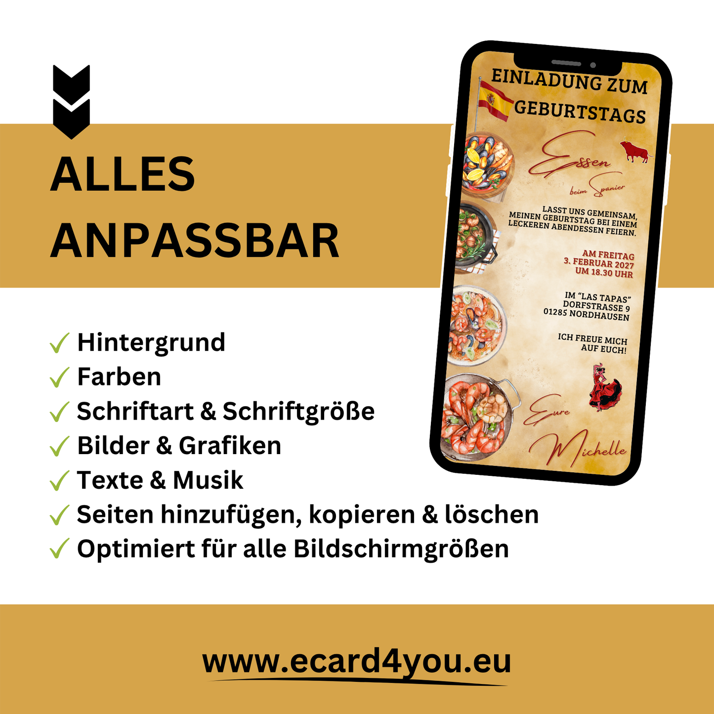 eCARD - Einladung Geburtstag Abendessen Spanier