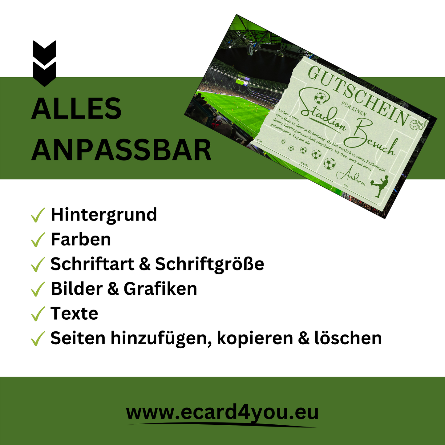 Gutschein - Stadion Besuch Fußballspiel Geschenkgutschein - eCARD4you