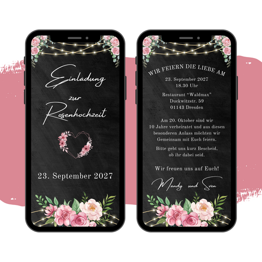 eCARD - Rosenhochzeit Einladungskarte