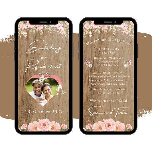 eCARD - Rosenhochzeit Einladungskarte