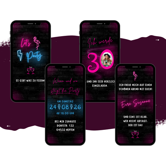 eCARD - Geburtstag Neonparty Einladungskarte