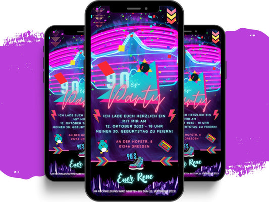 eCARD - 90er Jahre Party Einladungskarte - eCARD4you