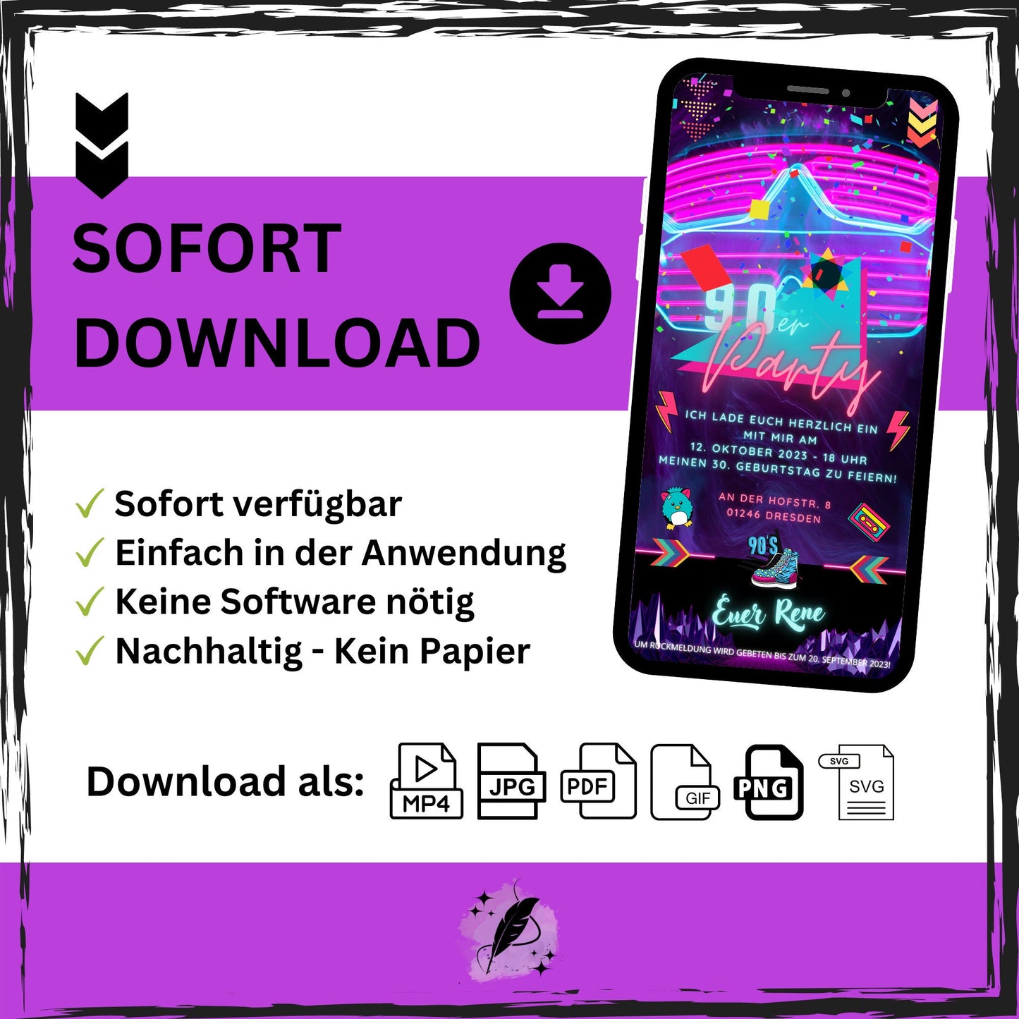 eCARD - 90er Jahre Party Einladungskarte - eCARD4you