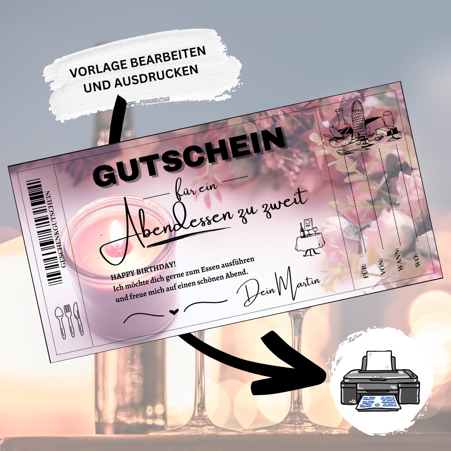 Gutschein - Candle Light Dinner Abendessen - eCARD4you