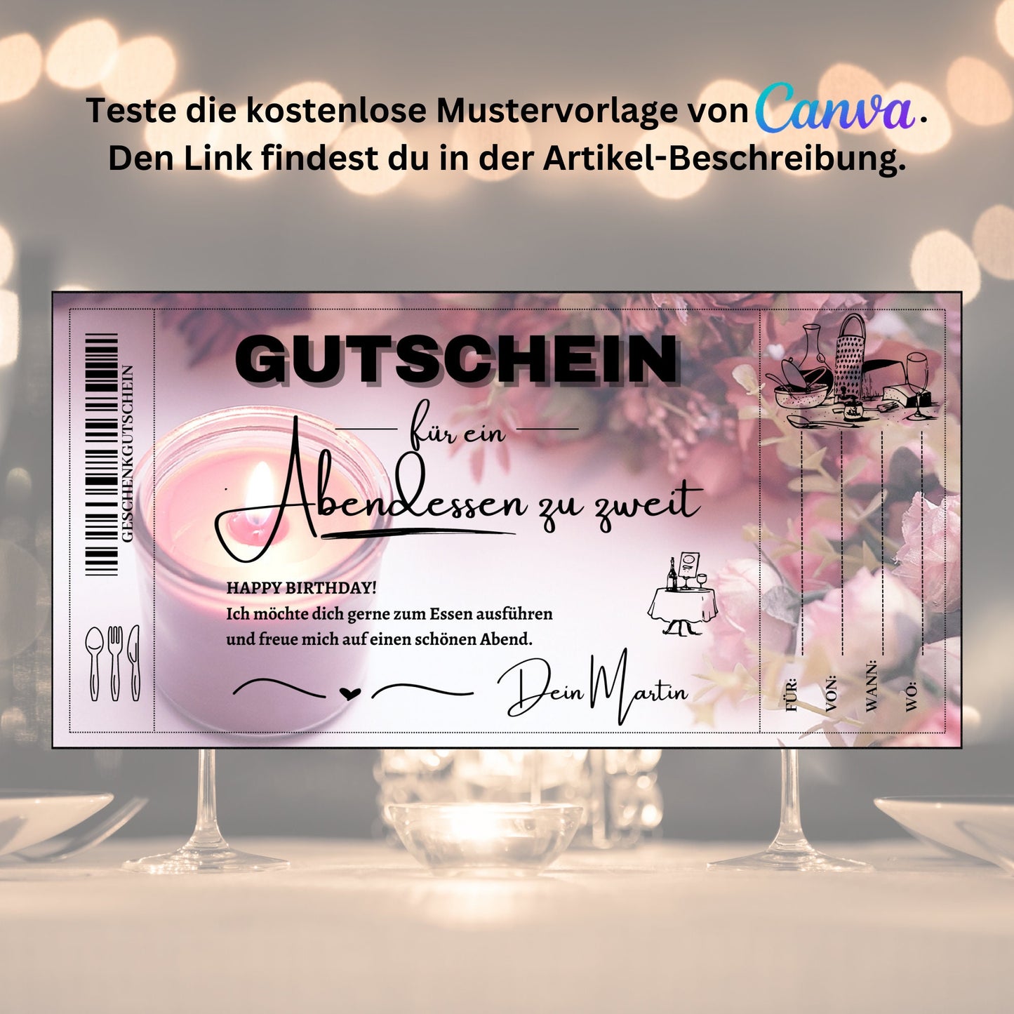 Gutschein - Candle Light Dinner Abendessen - eCARD4you