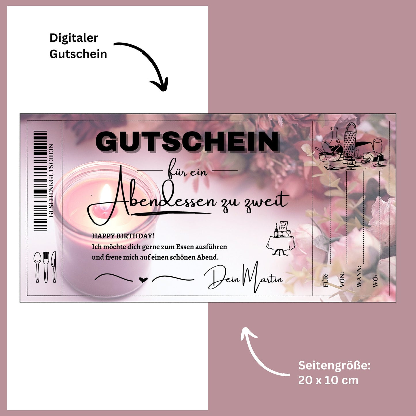 Gutschein - Candle Light Dinner Abendessen - eCARD4you