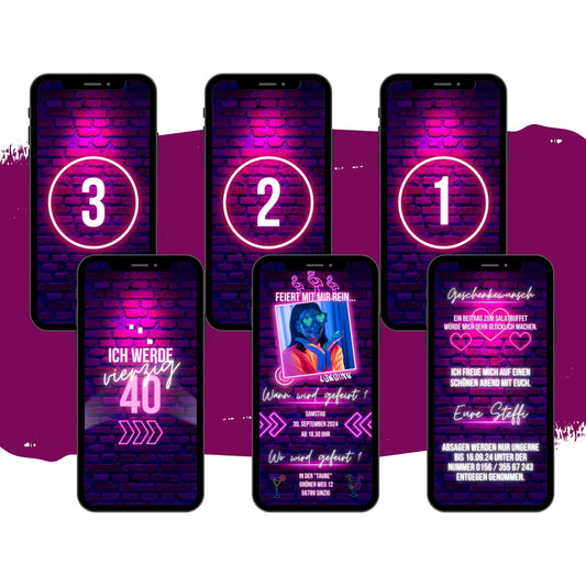 eCARD - Geburtstag Neonparty Einladungskarte - eCARD4you