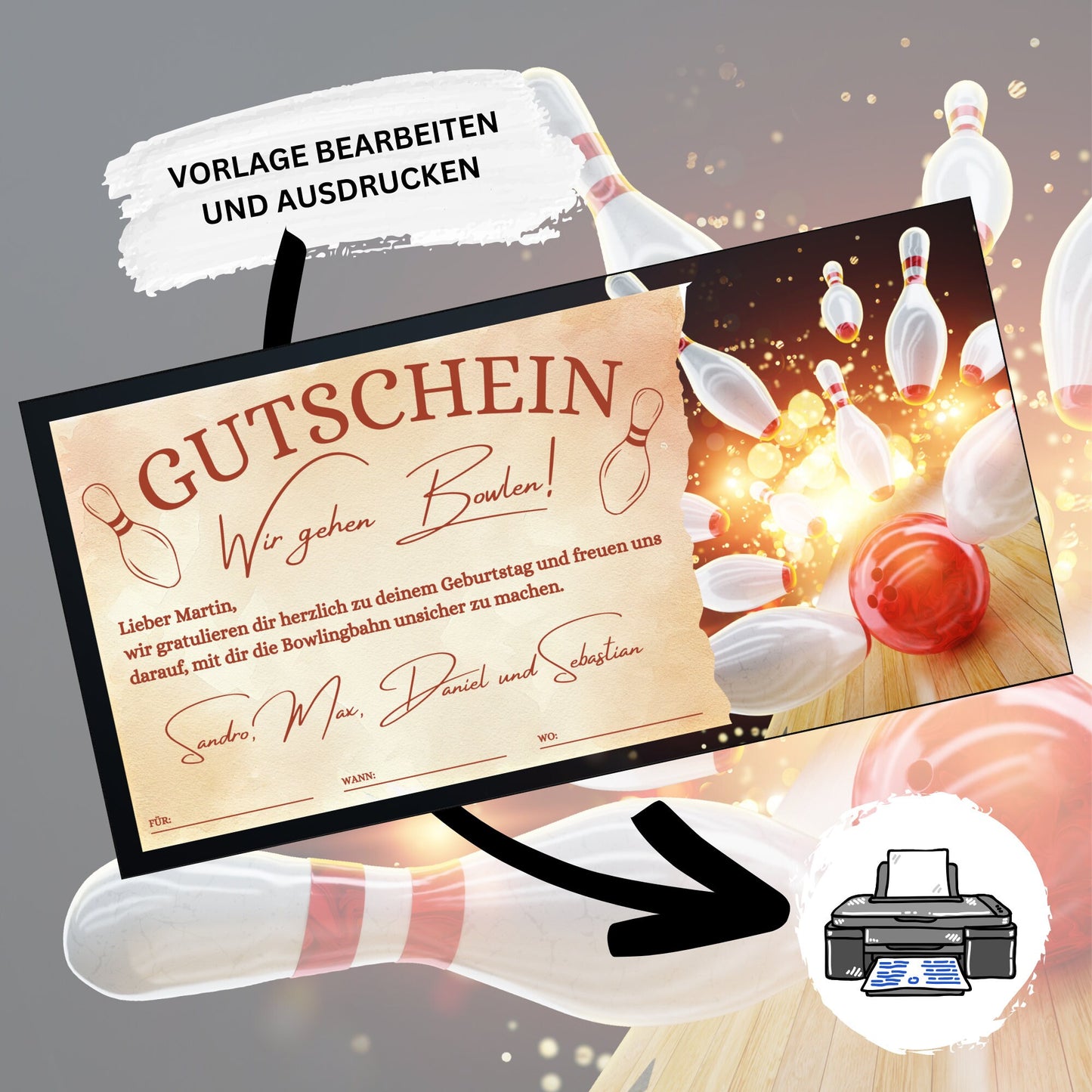 Gutschein - Bowling Kegeln Geschenkgutschein - eCARD4you