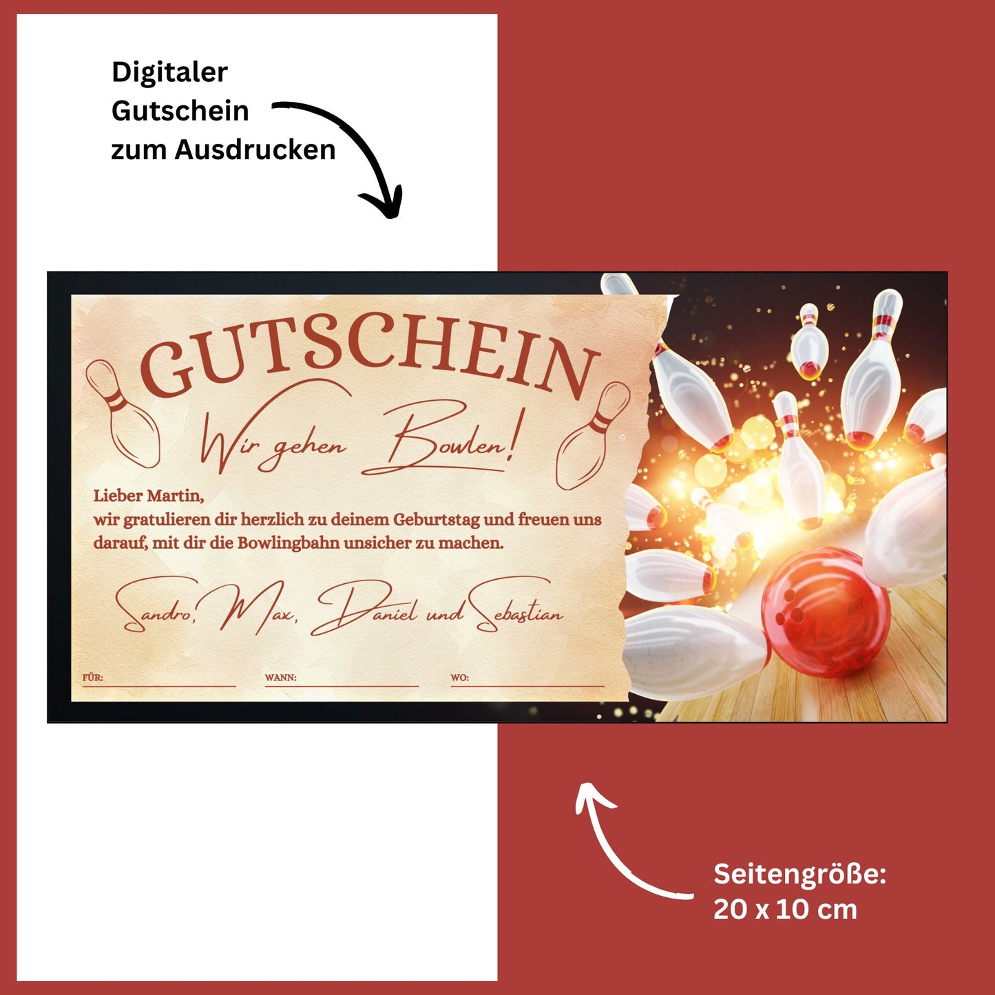 Gutschein - Bowling Kegeln Geschenkgutschein - eCARD4you
