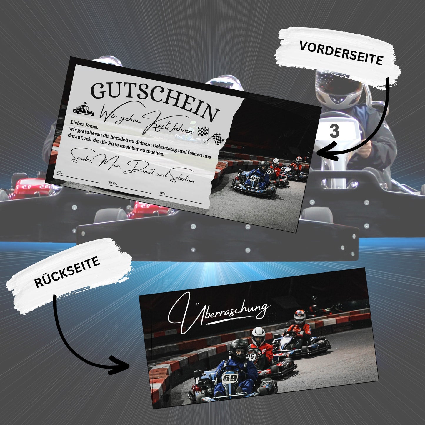 Gutschein - Go Kart Rennbahn Kartbahn Geschenkidee - eCARD4you