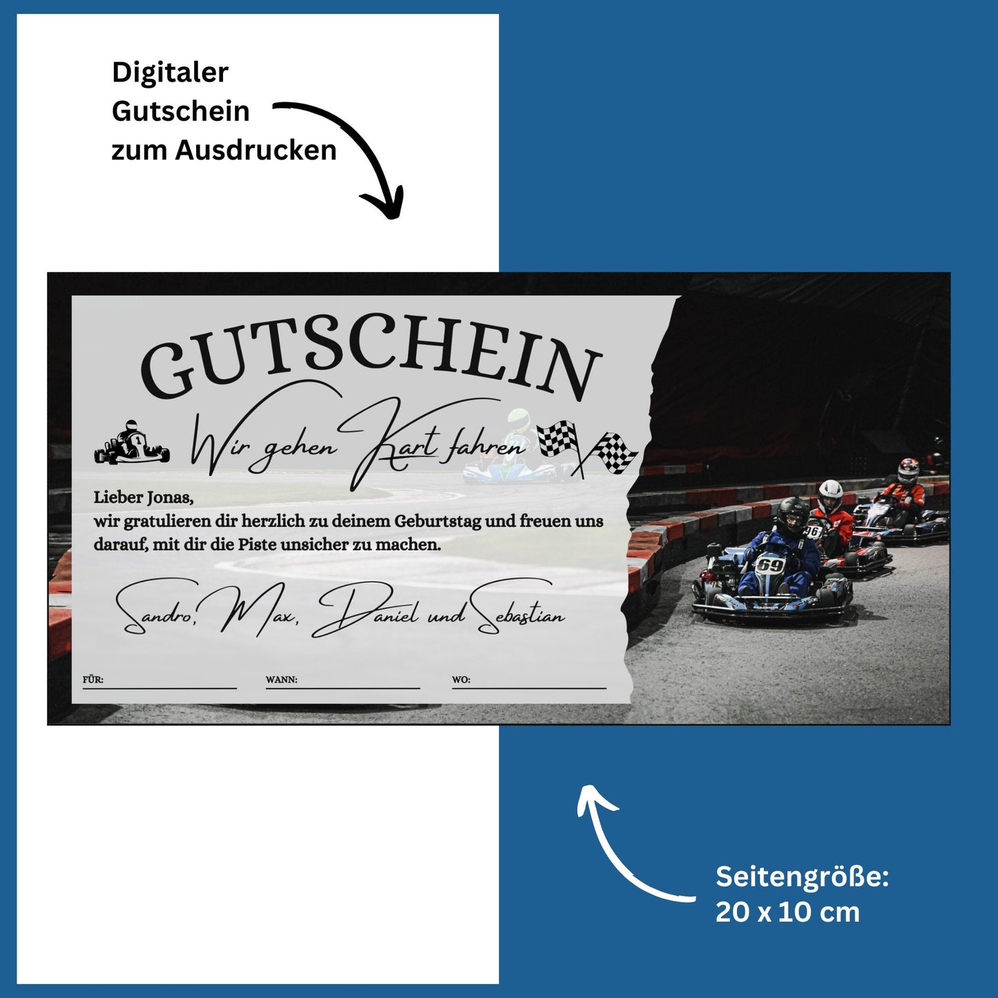 Gutschein - Go Kart Rennbahn Kartbahn Geschenkidee - eCARD4you