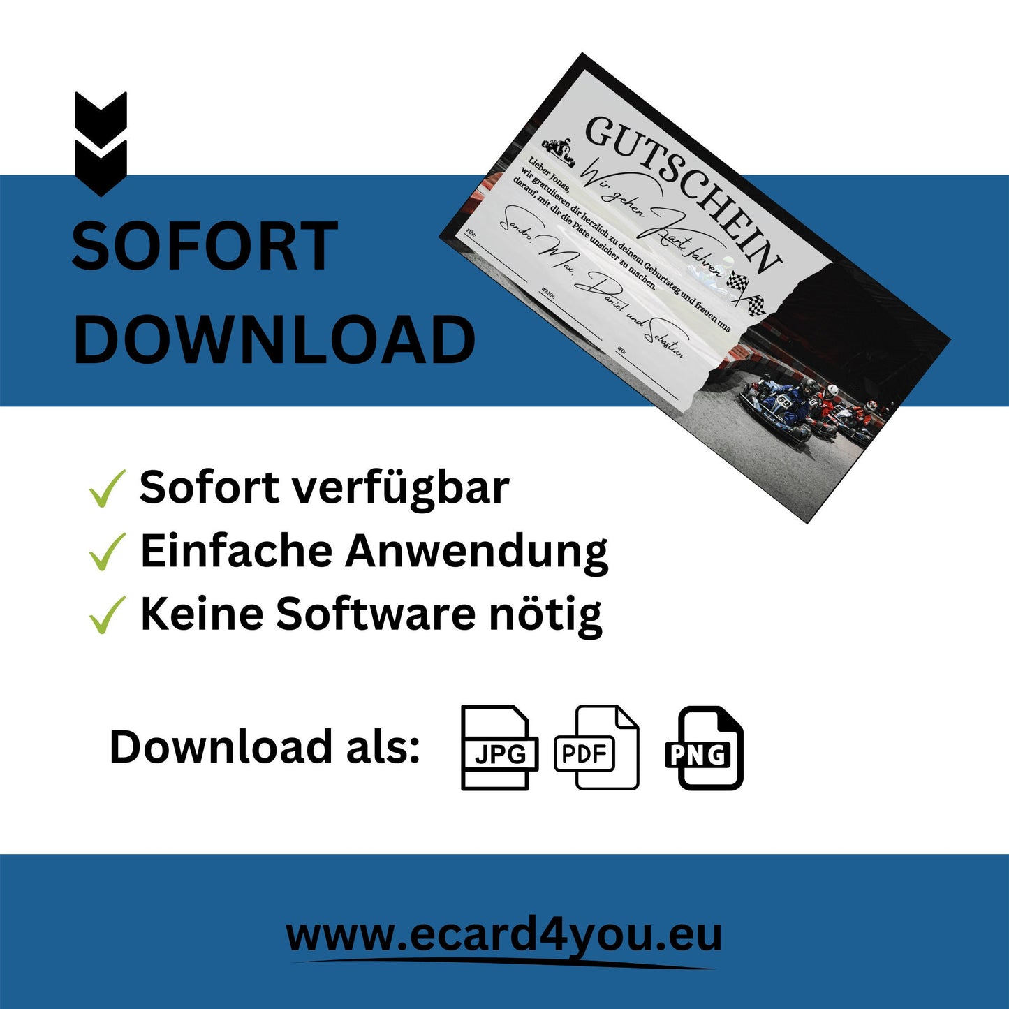 Gutschein - Go Kart Rennbahn Kartbahn Geschenkidee - eCARD4you