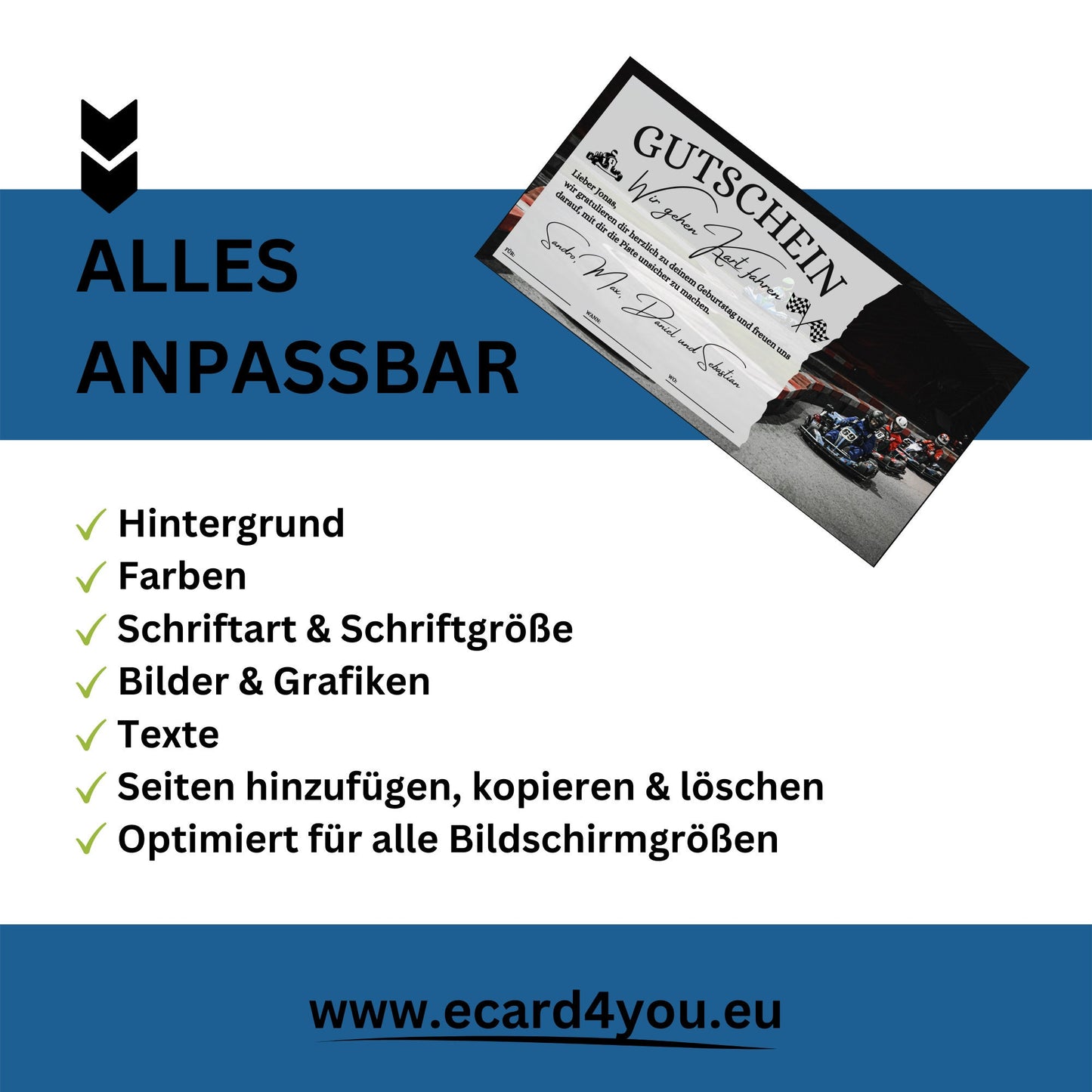 Gutschein - Go Kart Rennbahn Kartbahn Geschenkidee - eCARD4you