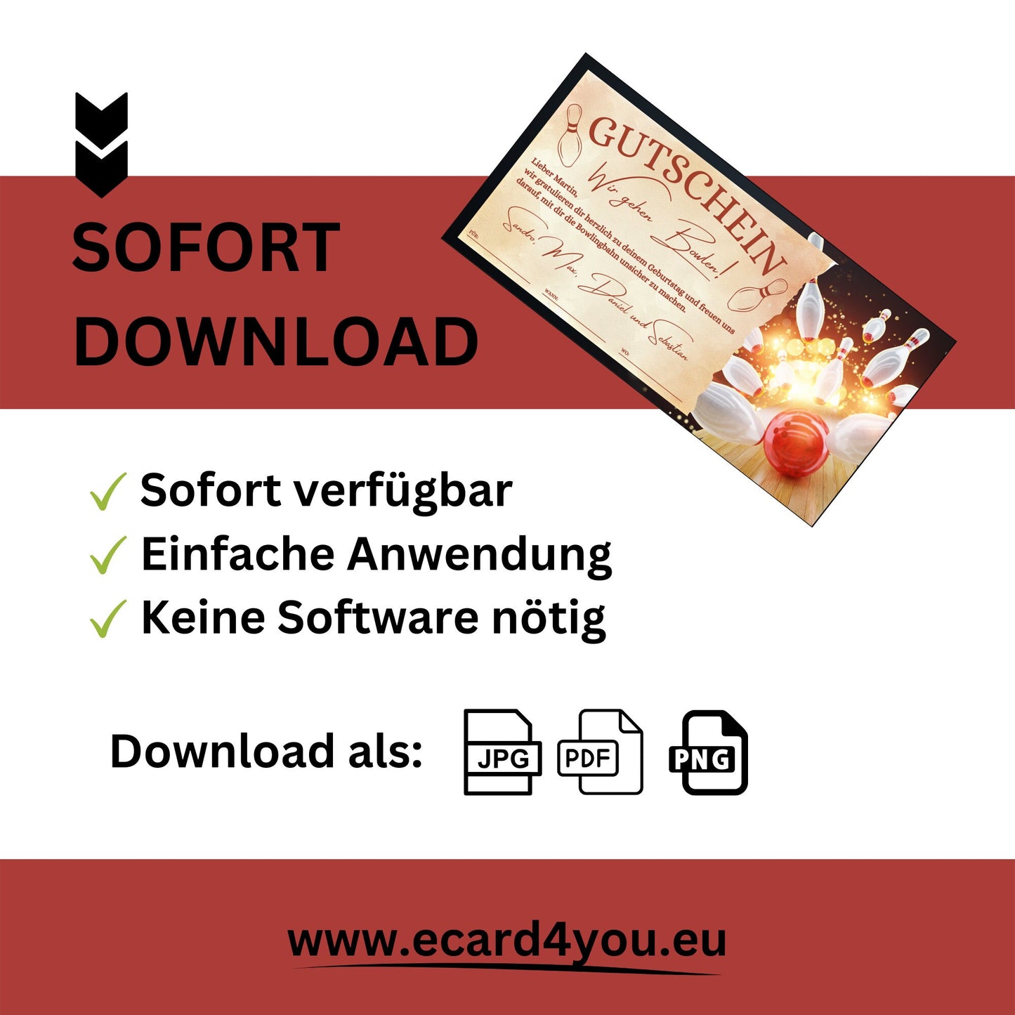 Gutschein - Bowling Kegeln Geschenkgutschein - eCARD4you