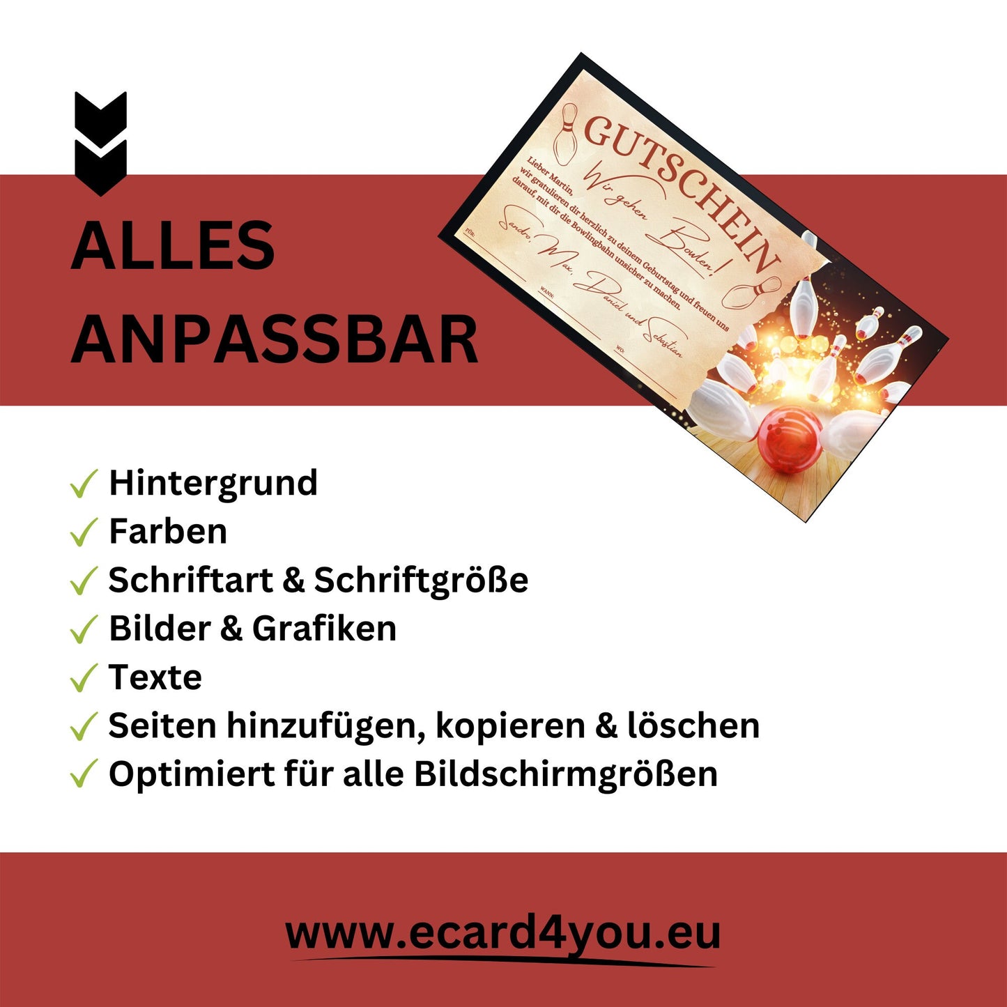 Gutschein - Bowling Kegeln Geschenkgutschein - eCARD4you