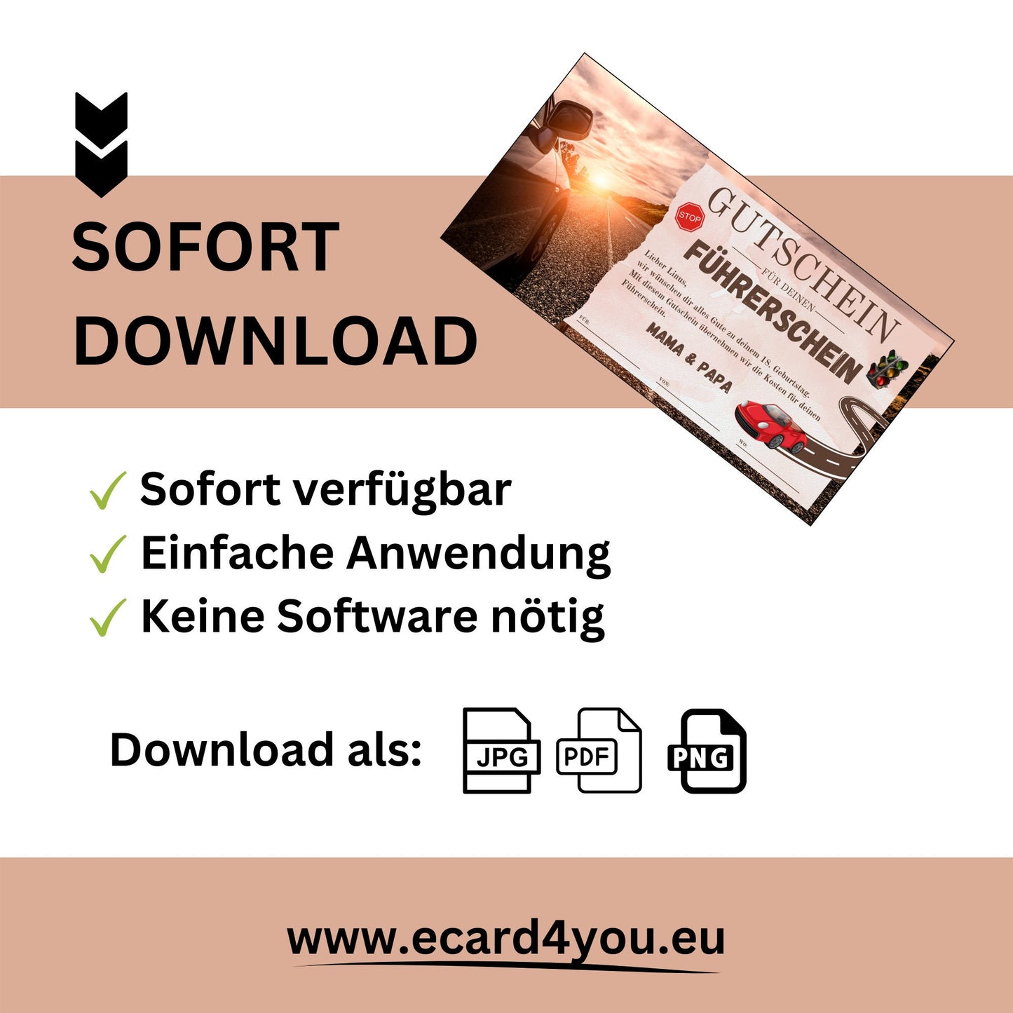 Gutschein - Führerschein Fahrstunden PKW Geschenkgutschein - eCARD4you