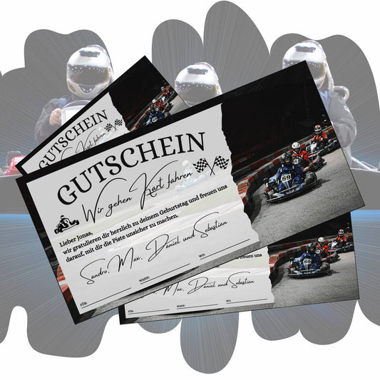 Gutschein - Go Kart Rennbahn Kartbahn Geschenkidee - eCARD4you