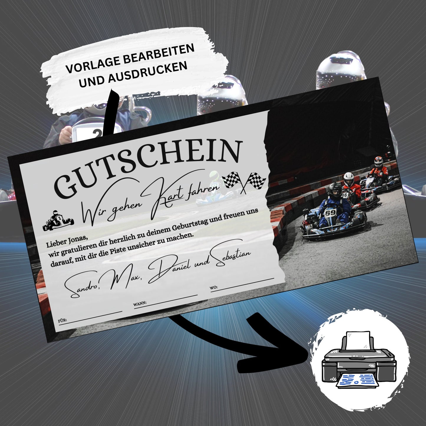 Gutschein - Go Kart Rennbahn Kartbahn Geschenkidee - eCARD4you