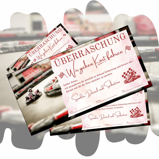 Gutschein - Go Kart Rennbahn Kartbahn Geschenkidee - eCARD4you