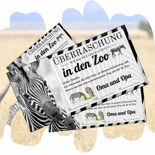 Gutschein - Zoobesuch Erlebnispark Geschenkgutschein Zebra Wildtier - eCARD4you