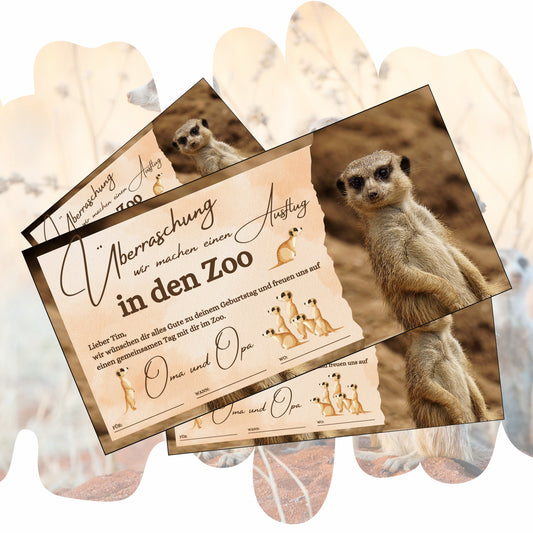 Gutschein - Zoobesuch Erlebnispark Geschenkgutschein Erdmännchen - eCARD4you