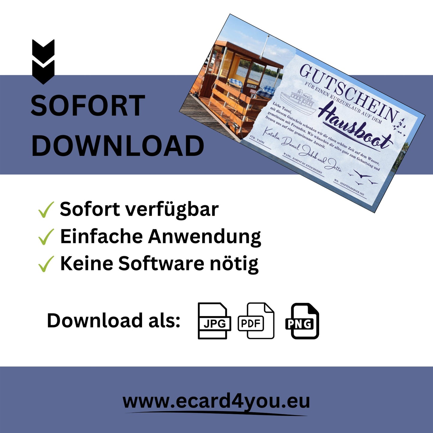 Gutschein - Hausboot Bootstour Geschenkidee - eCARD4you