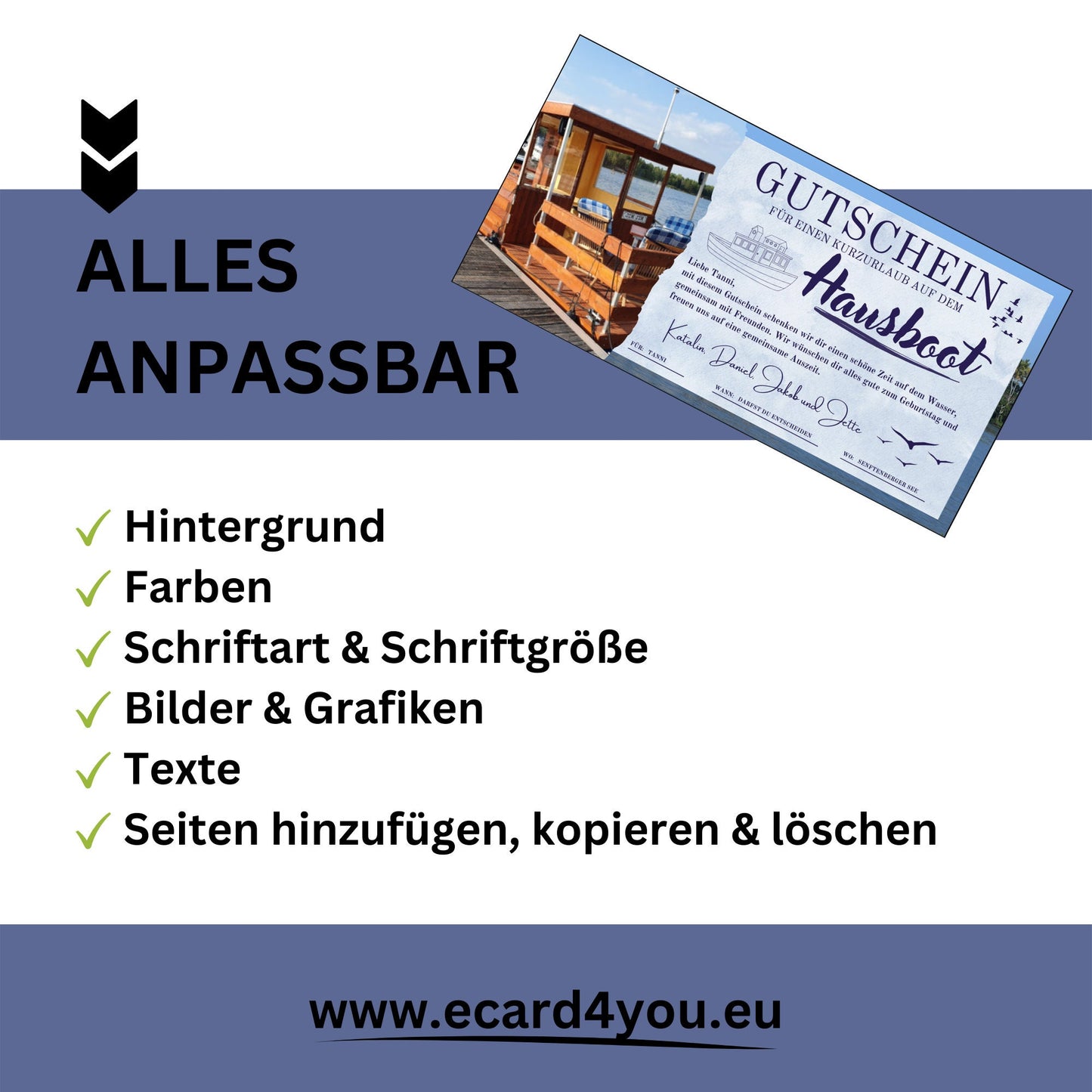 Gutschein - Hausboot Bootstour Geschenkidee - eCARD4you