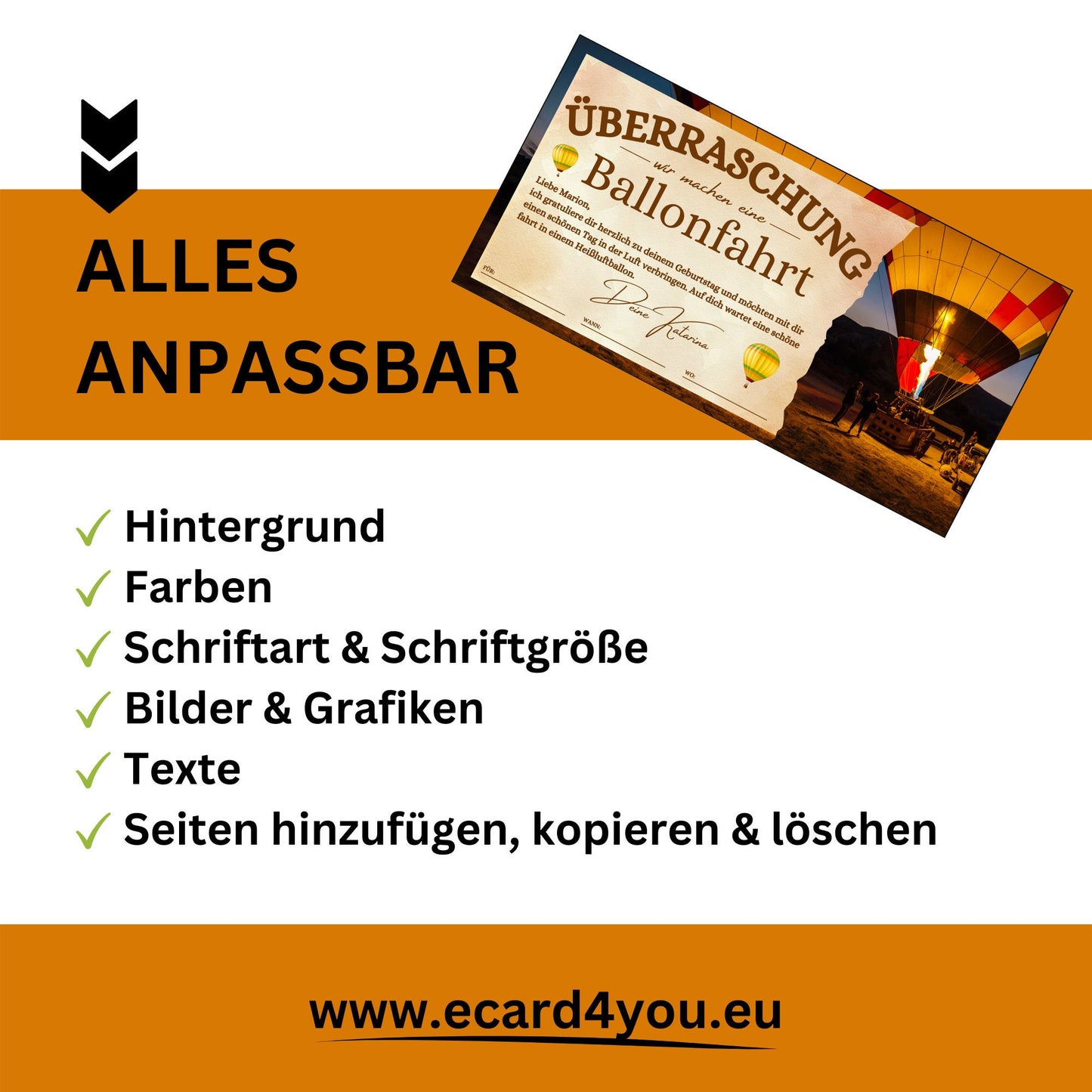 Gutschein - Ballonfahrt Heißluftballonfahrt Geschenkgutschein - eCARD4you