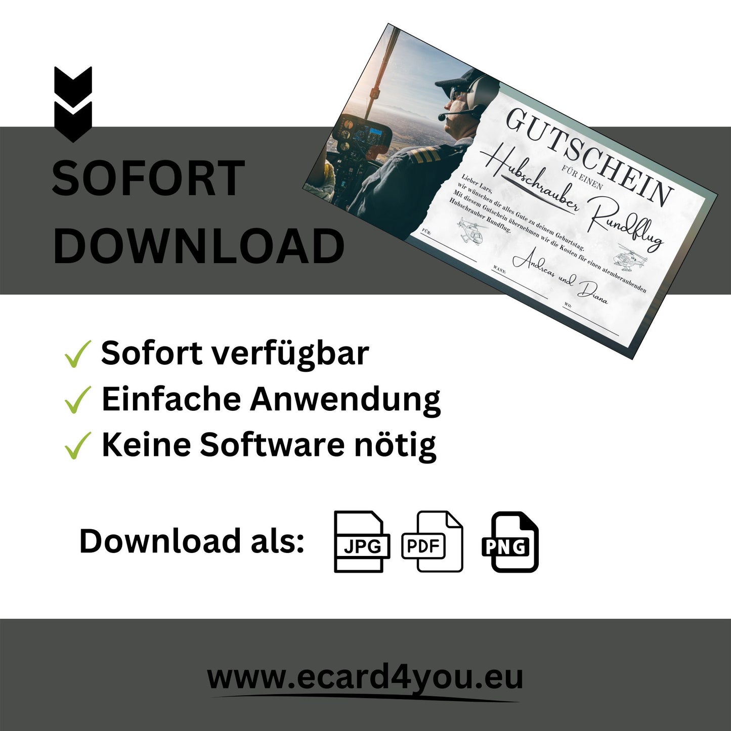 Gutschein - Helikopterflug Hubschrauber Rundflug Erlebnisgutschein - eCARD4you