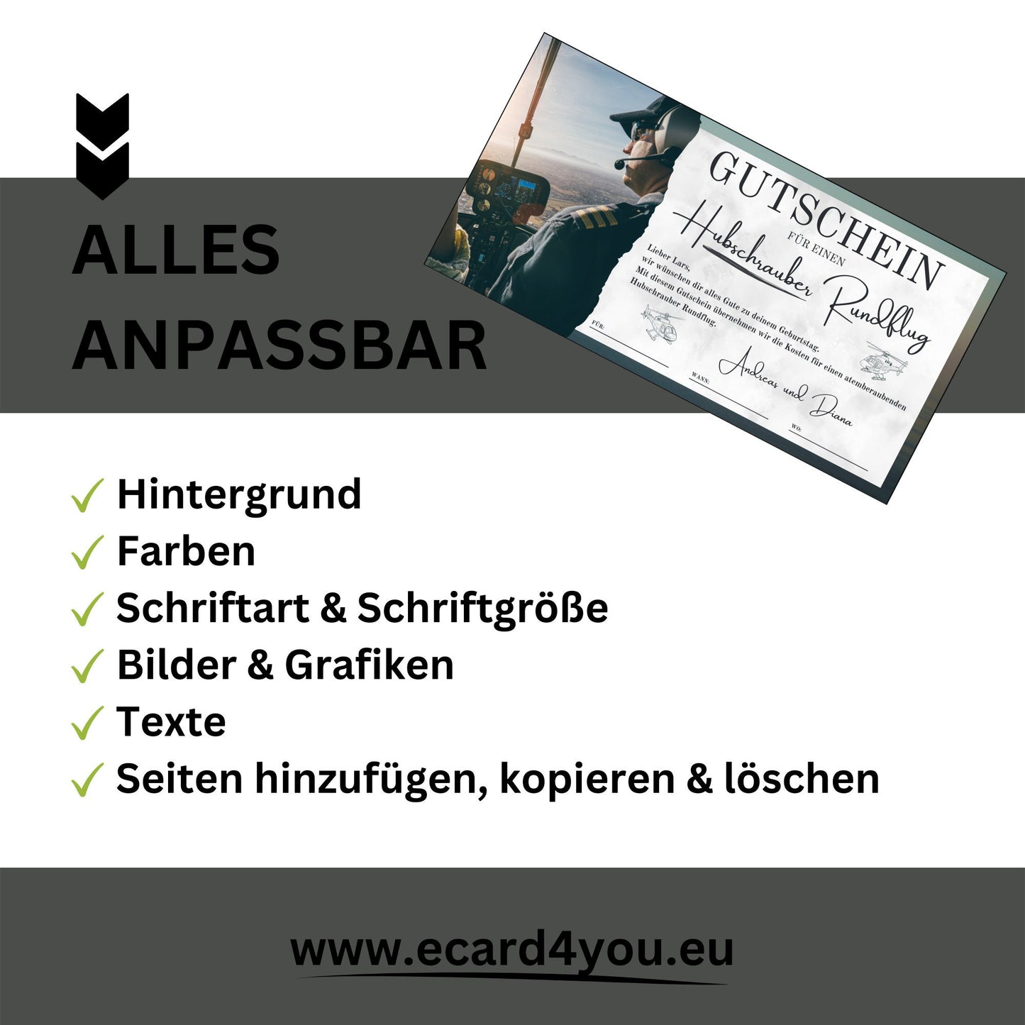 Gutschein - Helikopterflug Hubschrauber Rundflug Erlebnisgutschein - eCARD4you