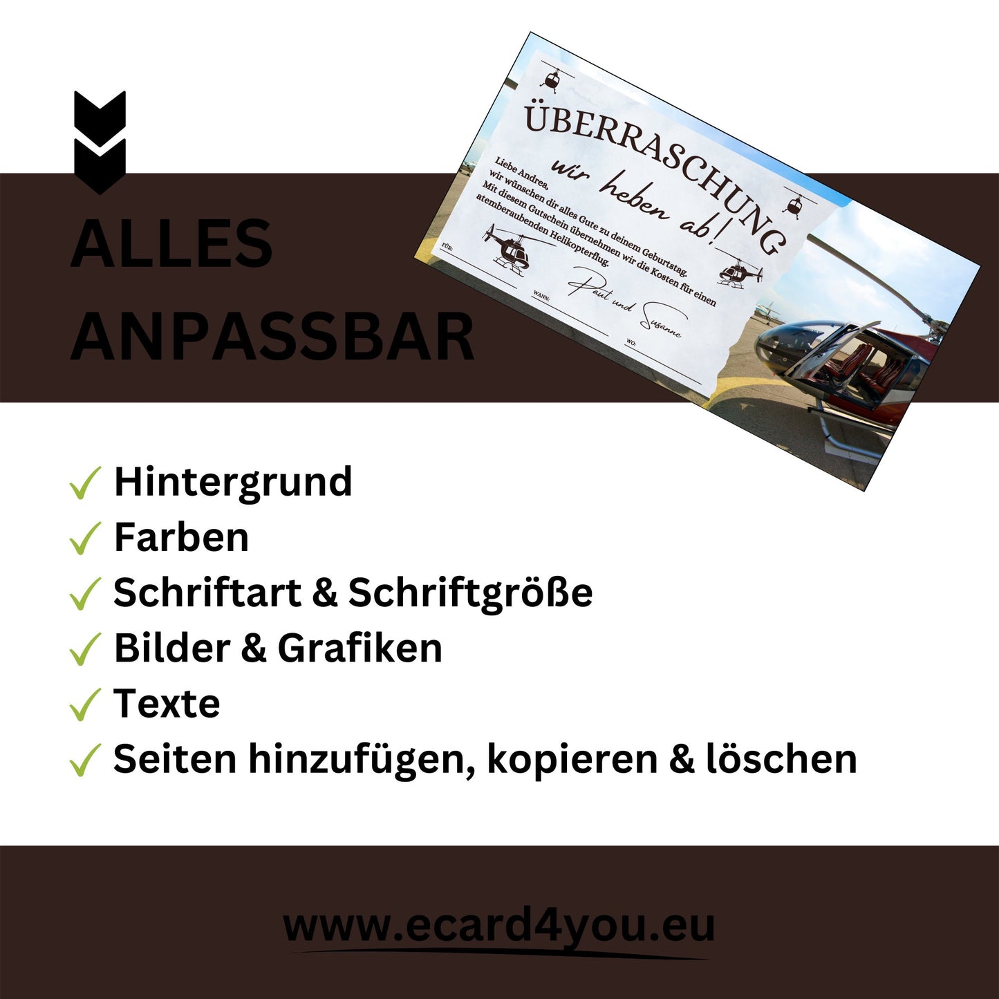 Gutschein - Helikopterflug Hubschrauber Rundflug Erlebnisgutschein - eCARD4you