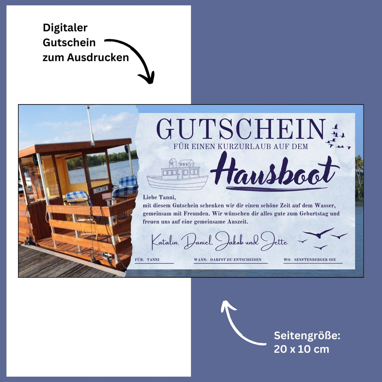 Gutschein - Hausboot Bootstour Geschenkidee - eCARD4you