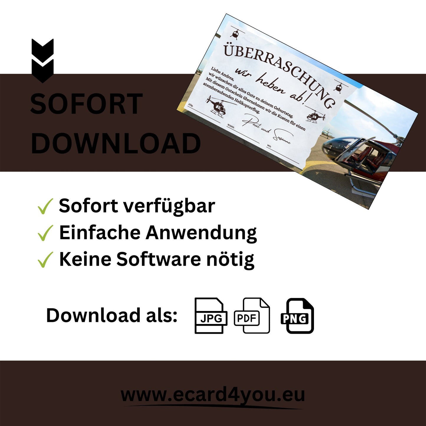 Gutschein - Helikopterflug Hubschrauber Rundflug Erlebnisgutschein - eCARD4you