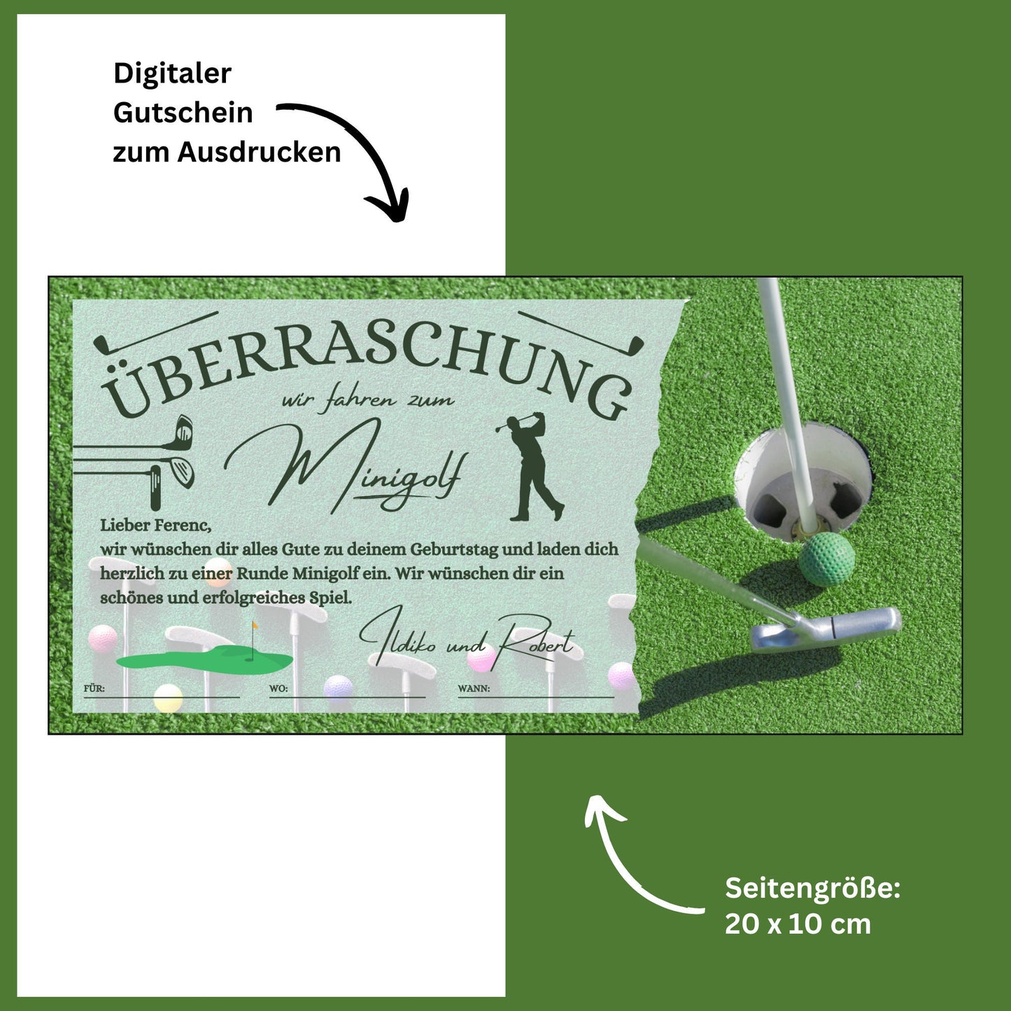 Gutschein - Minigolf Spiel Golfstunden Geschenkgutschein - eCARD4you