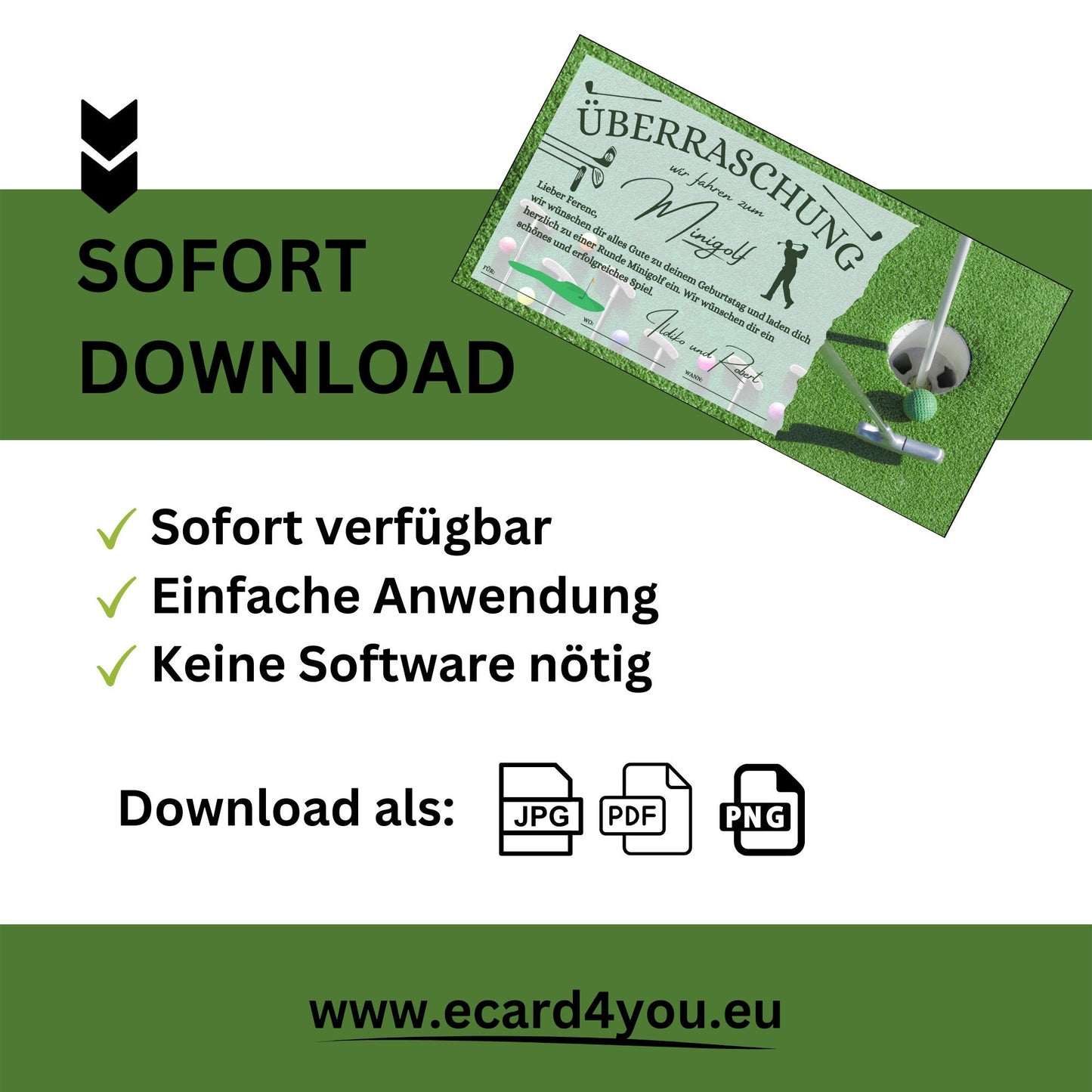 Gutschein - Minigolf Spiel Golfstunden Geschenkgutschein - eCARD4you