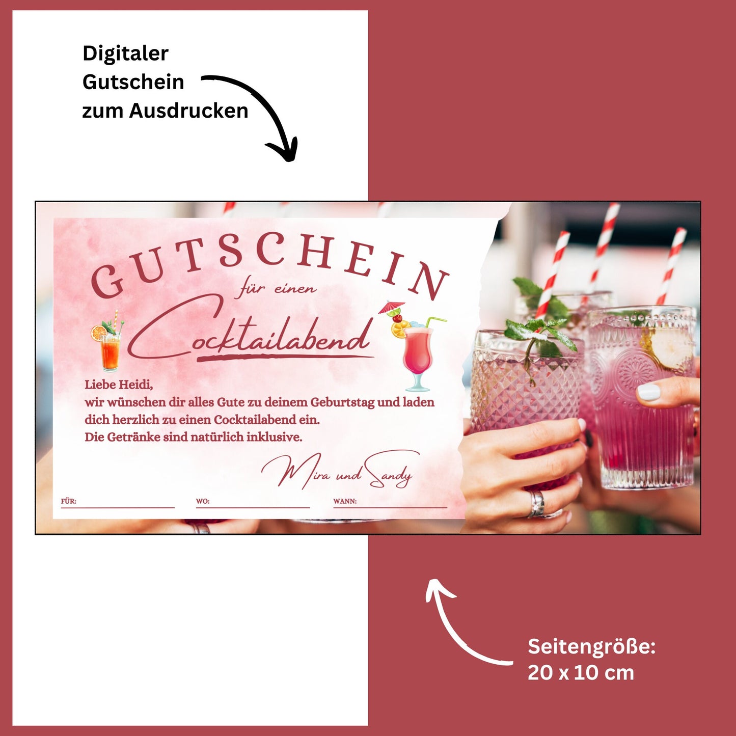 Gutschein - Cocktailabend Cocktail Cocktailbar Geschenkgutschein - eCARD4you