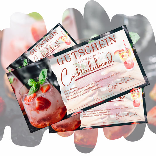 Gutschein - Cocktailabend Cocktail Cocktailbar Geschenkgutschein - eCARD4you